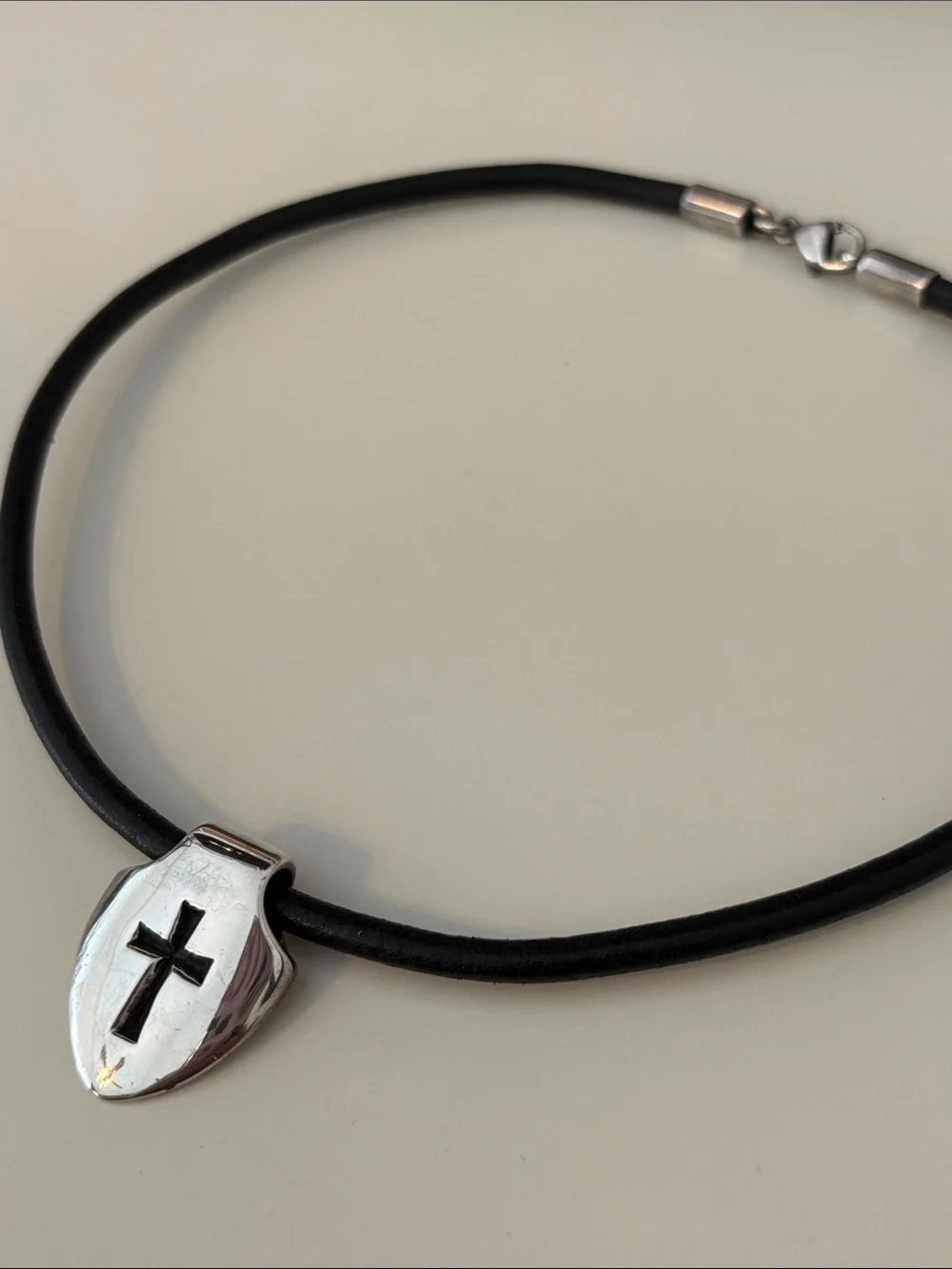 James Avery RETIRED & RARE Cross Shield Leather Necklace